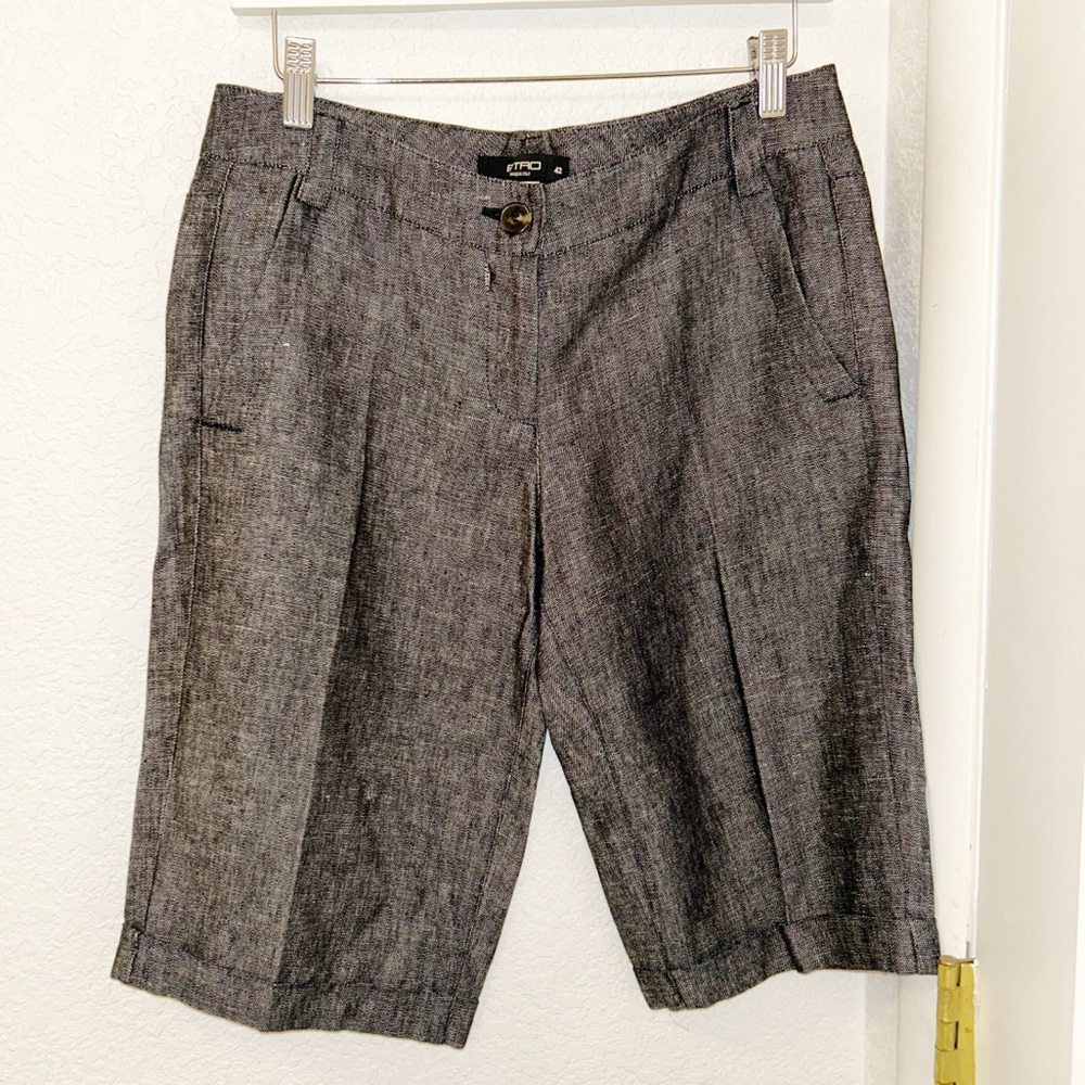 ETRO 💯 Flax Linen Bermuda Shorts BLACK Cuffed Made in 🇮🇹 SZ: 6 (42 EU🇪🇺)